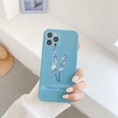 Schokbestendig patroon TPU beschermhoes voor iPhone 12 mini (blauwe achtergrond literaire bloemen)