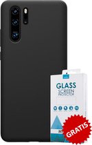 Siliconen Backcover Hoesje Huawei P30 Pro Zwart - Gratis Screen Protector - Telefoonhoesje - Smartphonehoesje