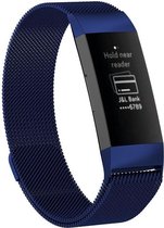 Fitbit Charge 3 & 4 bandje van By Qubix - milanese -  Maat: large - Donker blauw - magneetsluiting - Inclusief garantie!
