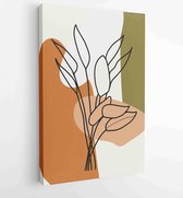 Foliage line art drawing with abstract shape. Abstract Plant Art design for print, cover, wallpaper, Minimal and natural wall art. 3 - Moderne schilderijen – Vertical – 1821354560
