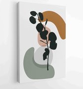 Foliage line art drawing with abstract shape. Abstract Eucalyptus and Art design for print, cover, wallpaper, Minimal and natural wall art. 4 - Moderne schilderijen – Vertical – 18