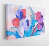 Multicolor oil texture. Brushstrokes on canvas. Abstract floral illustration . Oil painting on canvas. Fragment of artwork. Spots of paint. Modern art. Contemporary art.  - Modern Art Canvas 