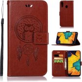 Windgong Uil Embossing Patroon Horizontale Flip lederen tas met houder & kaartsleuven & portemonnee voor Galaxy A30 (bruin)