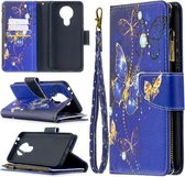 Voor Nokia 3.4 Gekleurde Tekening Patroon Rits Horizontale Flip Leren Case met Houder & Kaartsleuven & Portemonnee (Paarse Vlinder)