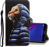 Voor Huawei Y5 2019 3D Gekleurde Tekening Horizontale Flip PU Leather Case met Houder & Kaartsleuven & Portemonnee (Donsjack Kat)