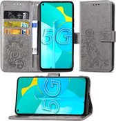 Voor Huawei Honor 30S vierbladige gesp reliëf gesp mobiele telefoon bescherming lederen tas met lanyard & kaartsleuf & portemonnee & beugel functie (grijs)