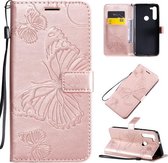 Voor Motorola Moto G8 3D Vlinders Embossing Patroon Horizontale Flip Leren Case met Houder & Kaartsleuf & Portemonnee & Lanyard (Rose Goud)