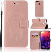 Windgong Uil Embossing Patroon Horizontale Leren Flip Case met Houder & Kaartsleuven & Portemonnee Voor Huawei Honor View 20 (Rose Goud)