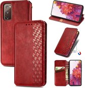 Voor Galaxy S20 FE (4G / 5G) / S20 Lite Cubic Grid Pressed Horizontal Flip Magnetic PU Leather Case met houder & kaartsleuven & portemonnee (rood)