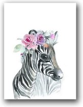 Kinderkamer decoratie schilderij schattig dierenkop met bloem frameloze schilderij kern, afmeting: 20x30cm (zebra)