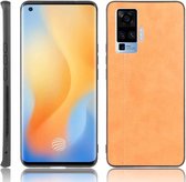 Voor Vivo X50 Pro Schokbestendig Naaien Koe Patroon Huid PC + PU + TPU Case (Oranje)