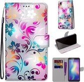 Voor ZTE Blade A5 2019 Gekleurde Tekening Cross Textuur Horizontale Flip PU Lederen Case met Houder & Kaartsleuven & Portemonnee & Lanyard (Gradient Kleurrijke Bloem)