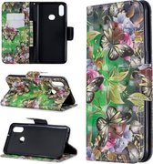 Voor Galaxy A10s 3D Patroon Gekleurde Tekening Horizontale Leren Flip Case met Houder & Kaartsleuven & Portemonnee (Groene Vlinder)