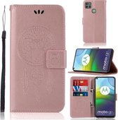 Voor Motorola Moto G9 Power Wind Chime Uil Embossing Patroon Horizontale Flip Leren Case met Houder & Kaartsleuven & Portemonnee (Rose Goud)