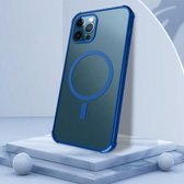 Rechte zijde laserbeplating Volledige dekking Helder TPU schokbestendig magnetisch-hoesje voor iPhone 11 Pro Max (oceaanblauw)