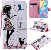 Schilderen Horizontale Leren Flip Case met Houder & Kaartsleuf & Lanyard Voor iPhone 12 mini (Vrouw en Kat)