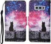 Voor Samsung Galaxy S10e Gekleurde Tekening Patroon Horizontale Flip Leren Case met Houder & Kaartsleuven & Portemonnee & Lanyard (Starry Cat)