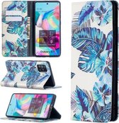 Voor Samsung Galaxy A71 Gekleurde tekening patroon onzichtbare magnetische horizontale flip PU lederen tas met houder & kaartsleuven & portemonnee (blauw blad)