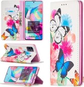 Voor Samsung Galaxy A71 Gekleurd Tekenpatroon Onzichtbaar Magnetisch Horizontaal Flip PU-lederen Case met Houder & Kaartsleuven & Portemonnee (Twee Vlinders)