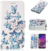 Gekleurde tekening marmer patroon horizontale flip PU lederen tas met houder & kaartsleuven & portemonnee voor Galaxy A9 (2018) (kleine vlinders)