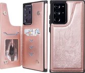 Voor Samsung Galaxy Note20 Ultra Skull Head Embossing Pattern Schokbestendige beschermhoes met houder & kaartsleuven & portemonnee (rose goud)