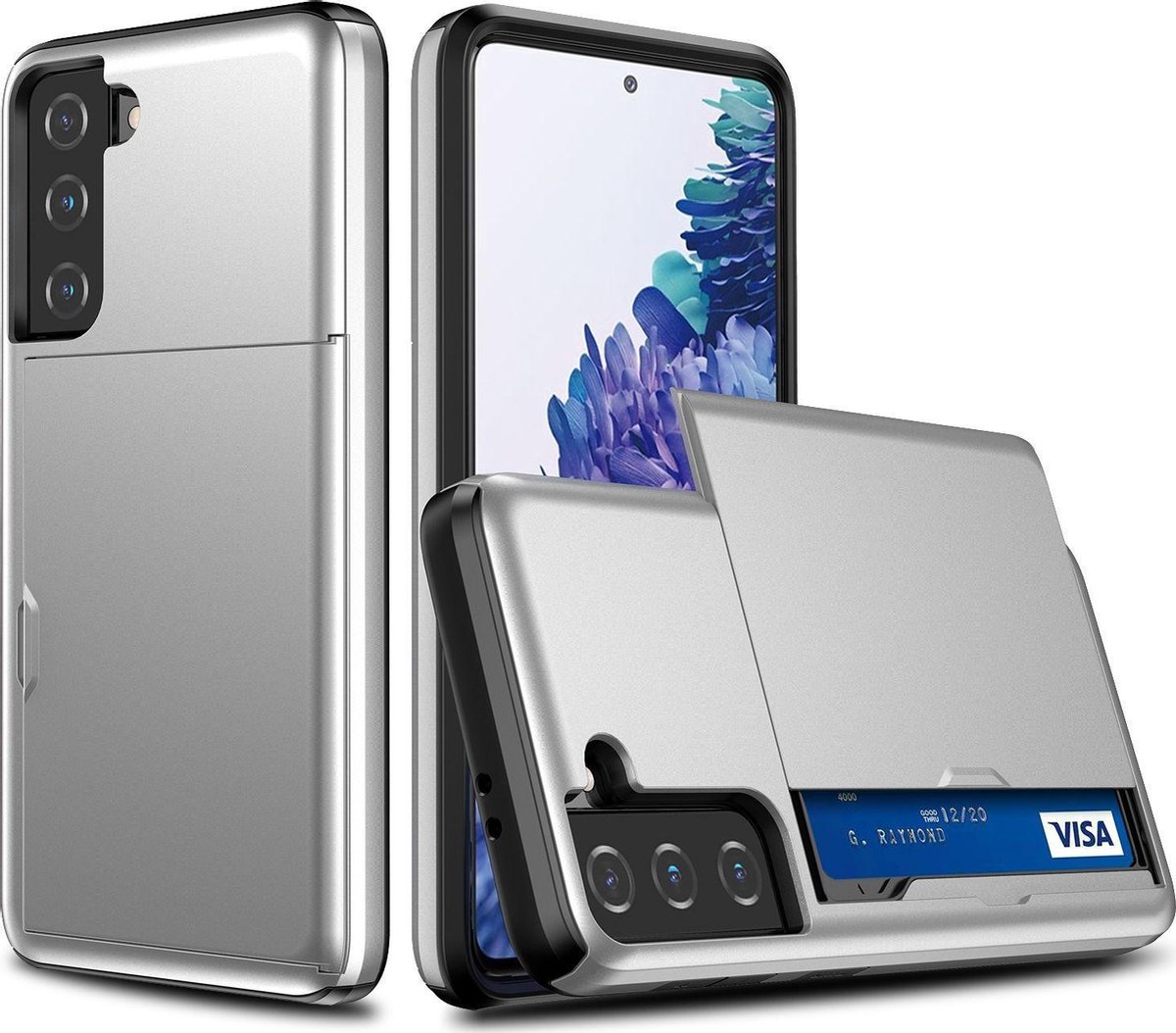 Mobigear Hoesje geschikt voor Samsung Galaxy S21 Telefoonhoesje met Kaarthouder Hardcase | Mobigear Card Backcover Shockproof met Pasjeshouder | Kaarthouder voor 2 Pasjes | Hoesje voor Pinpas / OV Kaart / Rijbewijs | Schokbestendig Galaxy S21