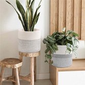 Handgeweven Bloempot - 30cm - White Black Line