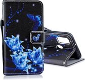 Voor Galaxy M30s Horizontale lederen flip-hoes met houder en kaartsleuven en portemonnee (blauwe vlinderbloem)