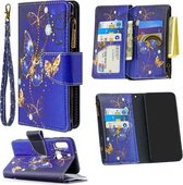 Voor Samsung Galaxy A01 Gekleurde Tekening Patroon Rits Horizontale Flip Leren Case met Houder & Kaartsleuven & Portemonnee (Paarse Vlinder)