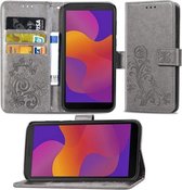 Voor Huawei Y5P 2020 & Honor 9S Lucky Clover Pressed Flowers Pattern Leather Case met houder & kaartsleuven & portemonnee & draagriem (grijs)