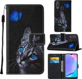 Voor Vivo Y17 / Y15 / Y12 / U10 / Y11 / Y3 Cross Texture Painting Pattern Horizontale Flip lederen tas met houder & kaartsleuven & portemonnee & lanyard (Blue Butterfly Cat Eye)