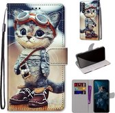 Voor Huawei Honor 20 Gekleurde Tekening Cross Textuur Horizontale Flip PU Lederen Case met Houder & Kaartsleuven & Portemonnee & Lanyard (Lederen Schoenen Kat)