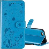 Voor iPhone 6 Cat Bee Embossing Pattern Schokbestendige horizontale flip lederen tas met houder & kaartsleuven & portemonnee (blauw)