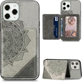 Voor iPhone 12 Pro Max Mandala reliëf magnetisch stoffen hoesje met houder & kaartsleuven & portemonnee & fotolijst (grijs)