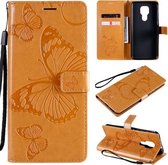 Voor Motorola Moto G9 Play 3D Vlinders Embossing Patroon Horizontale Flip Leren Case met Houder & Kaartsleuf & Portemonnee (Geel)