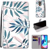 Voor Motorola Moto E7 Plus / G9 Play / G9 Gekleurde tekening Cross Texture Horizontale Flip PU lederen tas met houder & kaartsleuven & portemonnee & lanyard (roze groen blad)