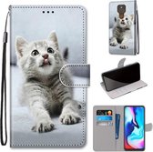 Voor Motorola Moto E7 Plus / G9 Play / G9 Gekleurde tekening Cross Texture Horizontale Flip PU lederen tas met houder & kaartsleuven & portemonnee & lanyard (kleine grijze kat)