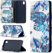 Voor Huawei Y5 (2019) Gekleurd Tekening Patroon Onzichtbaar Magnetisch Horizontaal Flip PU Leren Case met Houder & Kaartsleuven & Portemonnee (Blauwe Bladeren)