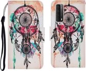 Voor Huawei P Smart 2021 / Y7a Gekleurde Tekening Patroon Horizontale Flip PU Lederen Case met Houder & Kaartsleuven & Portemonnee & Lanyard (Paarse Vlinder)