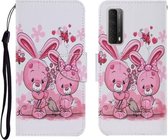 Voor Huawei P Smart 2021 / Y7a Gekleurde Tekening Patroon Horizontale Flip PU Lederen Case met Houder & Kaartsleuven & Portemonnee & Lanyard (Leuk Konijn)