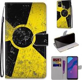 Voor Huawei Honor 9A Gekleurde Tekening Cross Textuur Horizontale Flip PU Lederen Case met Houder & Kaartsleuven & Portemonnee & Lanyard (Geel Zwart Logo)