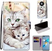 Voor Huawei Mate 40 Pro Gekleurde Tekening Cross Textuur Horizontale Flip PU Lederen Case met Houder & Kaartsleuven & Portemonnee & Lanyard (Big Cat Holding Kitten)