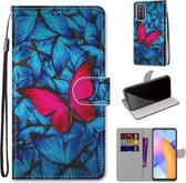 For Honor 10X Lite Gekleurde Tekening Cross Textuur Horizontale Flip PU Lederen Case met Houder & Kaartsleuven & Portemonnee & Lanyard (Blauw Rood Vlinder)