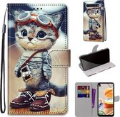 Voor LG K61 Gekleurde Tekening Cross Textuur Horizontale Flip PU Lederen Case met Houder & Kaartsleuven & Portemonnee & Lanyard (Lederen Schoenen Kat)