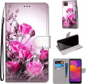 Voor Huawei Y5p / Honor 9S Gekleurde Tekening Cross Textuur Horizontale Flip PU Lederen Case met Houder & Kaartsleuven & Portemonnee & Lanyard (Wild Rose)