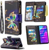 Voor Huawei Honor 9A Gekleurde Tekening Patroon Rits Horizontale Flip Lederen Case met Houder & Kaartsleuven & Portemonnee (grote Vlinder)