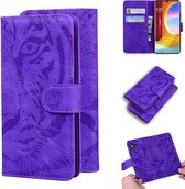 Voor LG Velvet / G9 Tiger Embossing Pattern Horizontale Flip lederen tas met houder & kaartsleuven & portemonnee (paars)