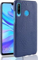 Schokbestendige krokodiltextuur pc + PU-beschermhoes voor Huawei P30 Lite (blauw)