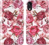 Voor iPhone XR 3D-schilderij Gekleurd tekeningpatroon Horizontaal Flip TPU + PU-lederen hoes met houder & kaartsleuven & portemonnee & lanyard (kleine rode bloem)