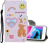 Voor iPhone 8/7 Gekleurde tekening patroon Horizontale flip lederen hoes met houder & kaartsleuven & portemonnee (smiley beer)